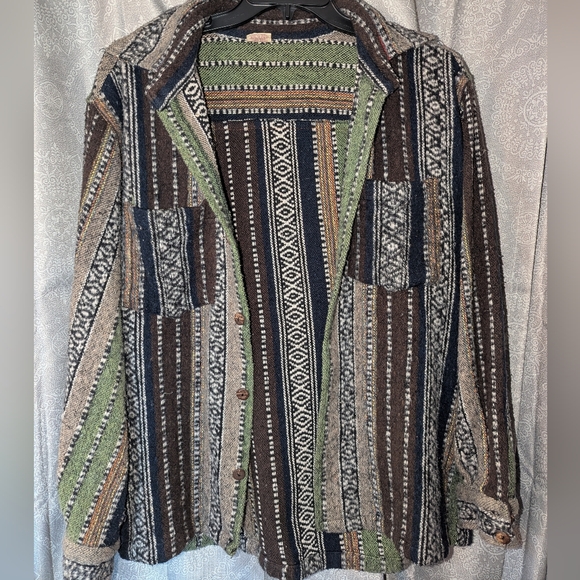 Striped Boho Button Down Shacket - Picture 2 of 6